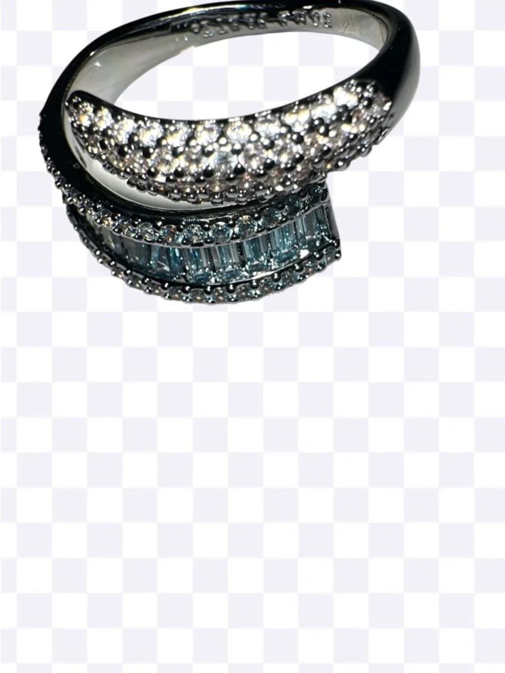 Bomb Party  Silver Blue Topaz & Cubic Zirconia Curved Ring